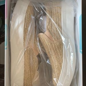 Brand new raffia slip ons